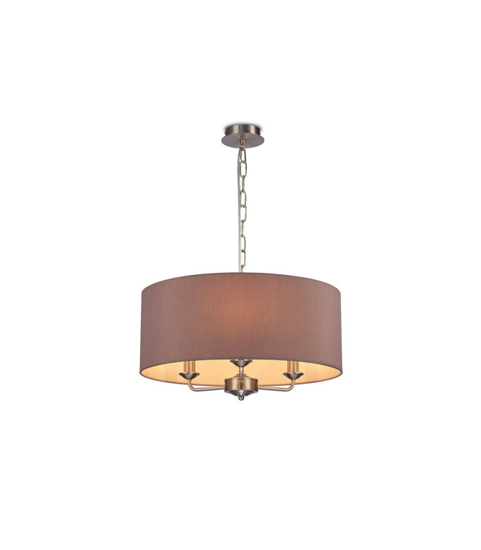 Banyan 3 Light Multi Arm Pendant E14 Satin Nickel With 50cm x 22cm Dual Faux Silk Shade Taupe/Halo Gold-1