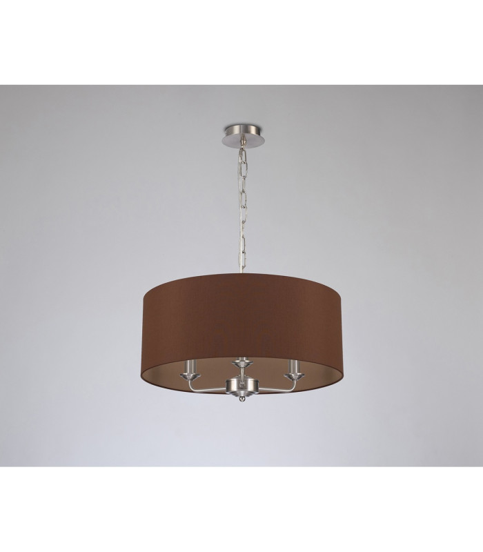 Banyan 3 Light Multi Arm Pendant E14 Satin Nickel With 50cm x 22cm Dual Faux Silk Shade Raw Cocoa/Grecian Bronze-11