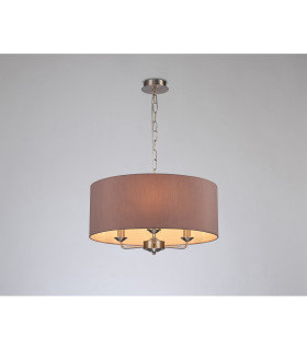 Banyan 3 Light Multi Arm Pendant E14 Satin Nickel With 50cm x 22cm Dual Faux Silk Shade Taupe/Halo Gold-2