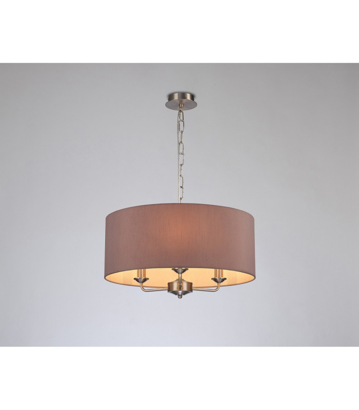 Banyan 3 Light Multi Arm Pendant E14 Satin Nickel With 50cm x 22cm Dual Faux Silk Shade Taupe/Halo Gold-2