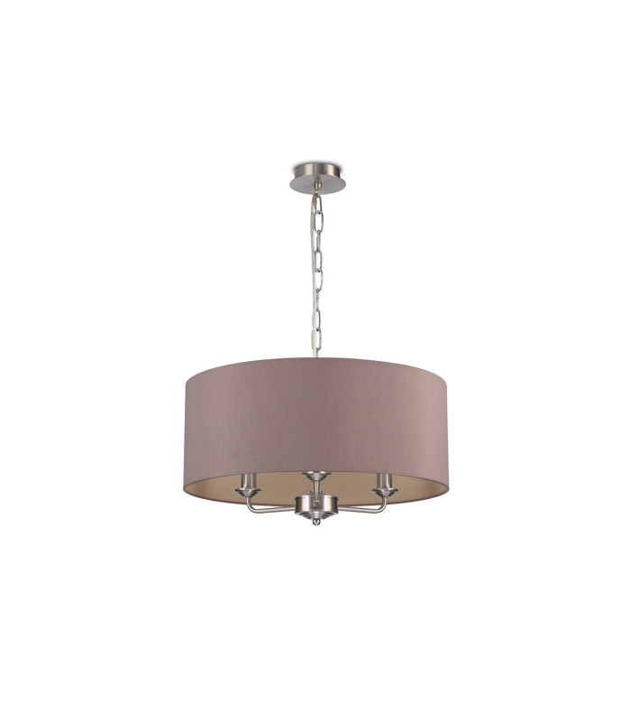 Banyan 3 Light Multi Arm Pendant E14 Satin Nickel With 50cm x 22cm Dual Faux Silk Shade Taupe/Halo Gold-4