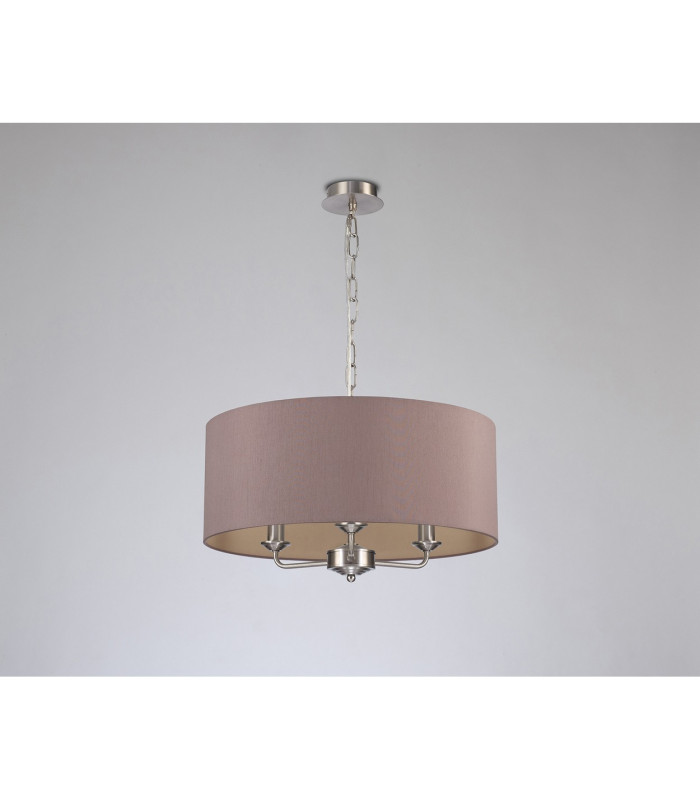 Banyan 3 Light Multi Arm Pendant E14 Satin Nickel With 50cm x 22cm Dual Faux Silk Shade Taupe/Halo Gold-11