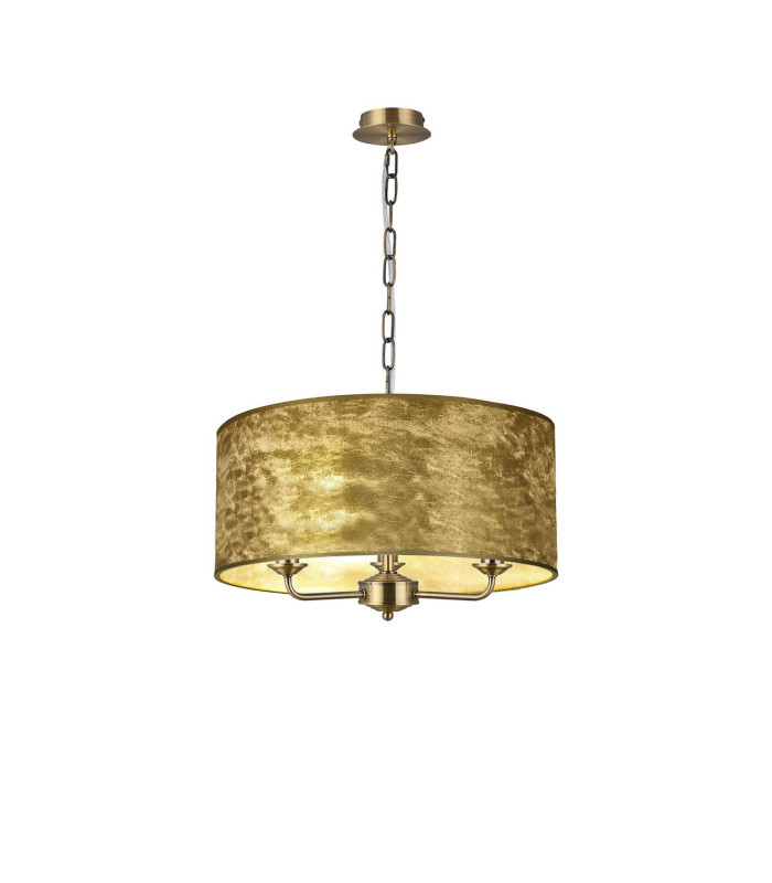 Banyan 3 Light Multi Arm Pendant 1.5m Chain E14 Antique Brass With 50cm x 20cm Gold Leaf With White Lining Shade-1