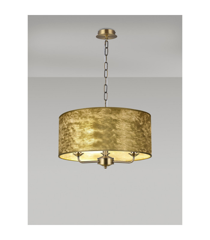 Banyan 3 Light Multi Arm Pendant 1.5m Chain E14 Antique Brass With 50cm x 20cm Gold Leaf With White Lining Shade-2