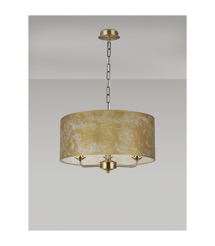 Banyan 3 Light Multi Arm Pendant 1.5m Chain E14 Antique Brass With 50cm x 20cm Gold Leaf With White Lining Shade-11