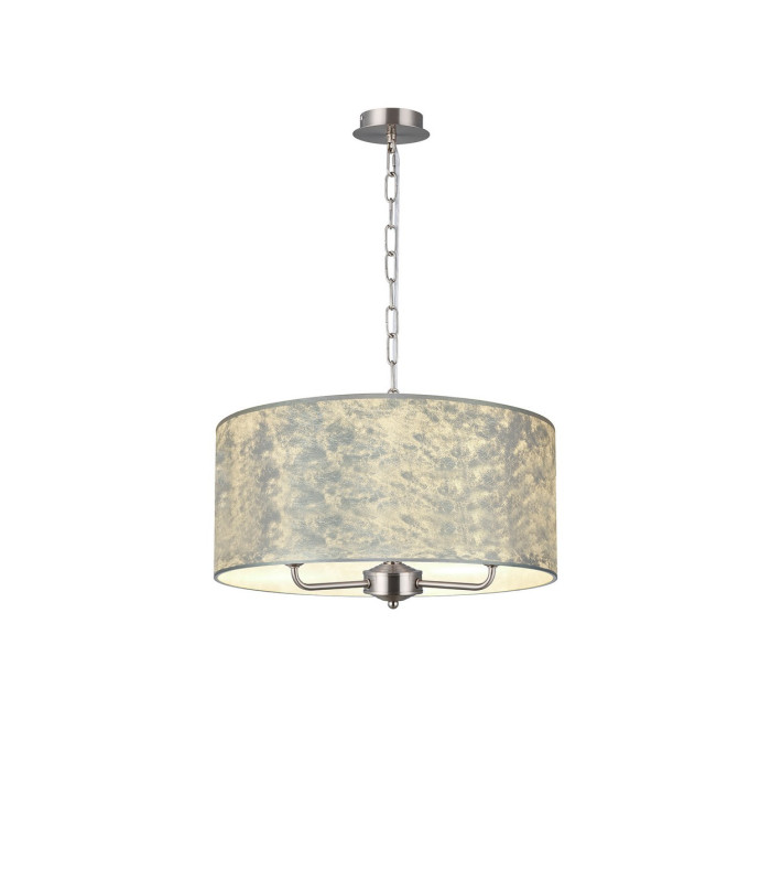 Banyan 3 Light Multi Arm Pendant 1.5m Chain E14 Satin Nickel With 50cm x 20cm Silver Leaf With White Lining Shade-1