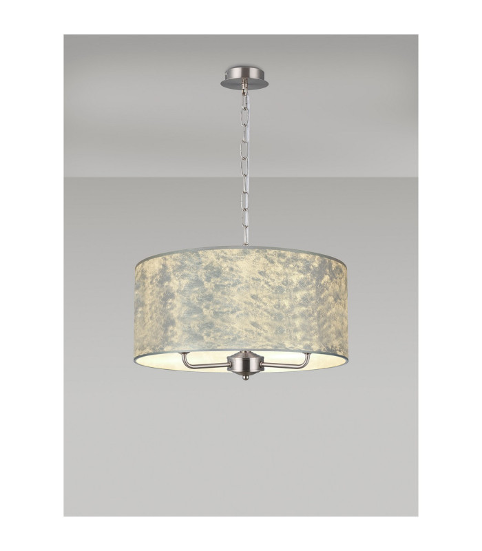 Banyan 3 Light Multi Arm Pendant 1.5m Chain E14 Satin Nickel With 50cm x 20cm Silver Leaf With White Lining Shade-2