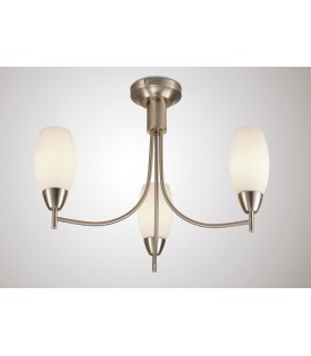 Semi Flush Ceiling 3 Light E14 Satin Nickel, Opal Glass - 2