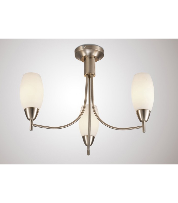 Semi Flush Ceiling 3 Light E14 Satin Nickel, Opal Glass - 2