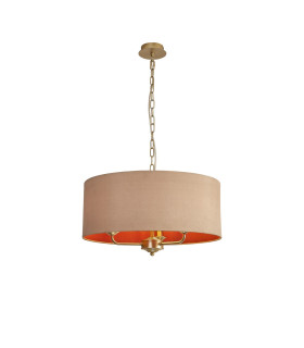 Banyan 3 Light Multi Arm Pendant With 50cm x 20cm Dual Faux Silk Fabric Shade Champagne Gold/Antique Gold-1