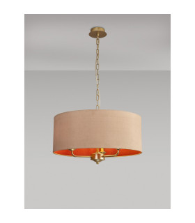 Banyan 3 Light Multi Arm Pendant With 50cm x 20cm Dual Faux Silk Fabric Shade Champagne Gold/Antique Gold-2
