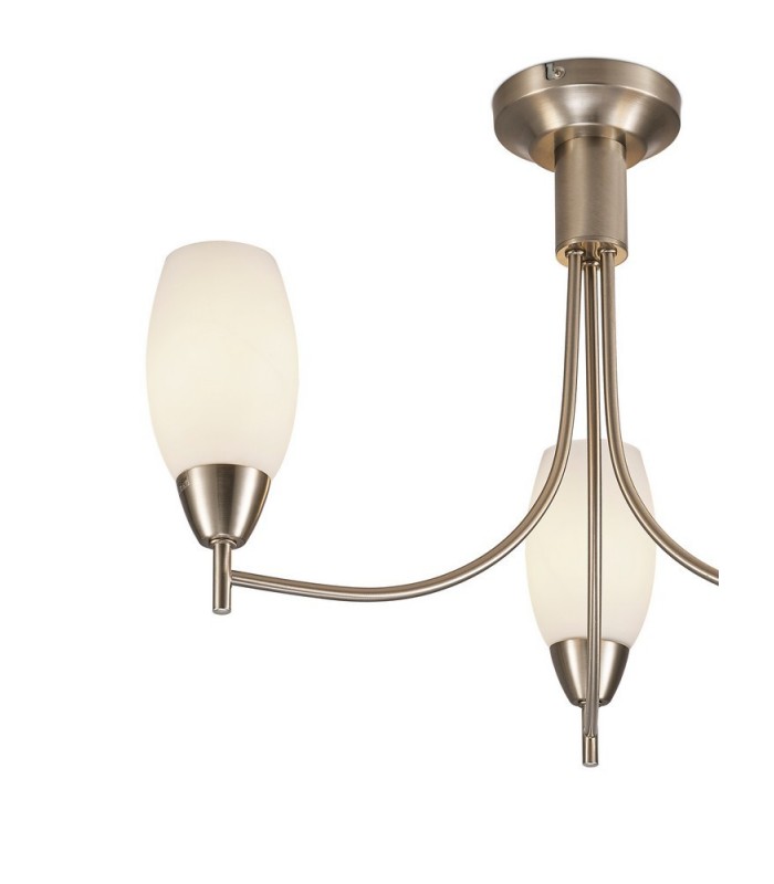 Semi Flush Ceiling 3 Light E14 Satin Nickel, Opal Glass - 4
