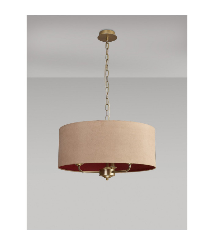 Banyan 3 Light Multi Arm Pendant With 50cm x 20cm Dual Faux Silk Fabric Shade Champagne Gold/Antique Gold-11