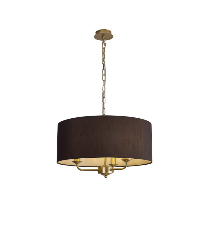 Banyan 3 Light Multi Arm Pendant With 50cm x 20cm Faux Silk Fabric Shade Champagne Gold/Black-1