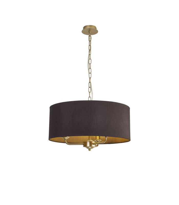 Banyan 3 Light Multi Arm Pendant With 50cm x 20cm Dual Faux Silk Fabric Shade Champagne Gold/Midnight Black-1