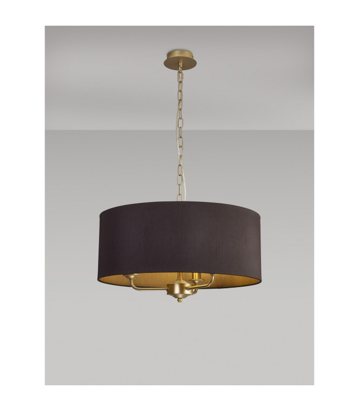 Banyan 3 Light Multi Arm Pendant With 50cm x 20cm Dual Faux Silk Fabric Shade Champagne Gold/Midnight Black-2