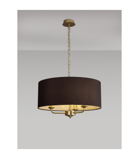 Banyan 3 Light Multi Arm Pendant With 50cm x 20cm Faux Silk Fabric Shade Champagne Gold/Black-2