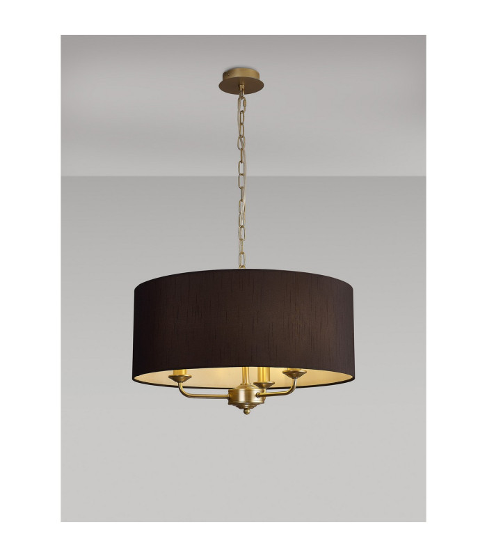 Banyan 3 Light Multi Arm Pendant With 50cm x 20cm Faux Silk Fabric Shade Champagne Gold/Black-2