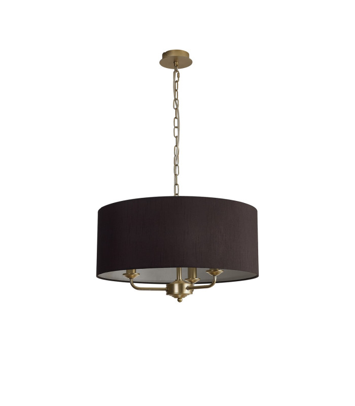 Banyan 3 Light Multi Arm Pendant With 50cm x 20cm Faux Silk Fabric Shade Champagne Gold/Black-4