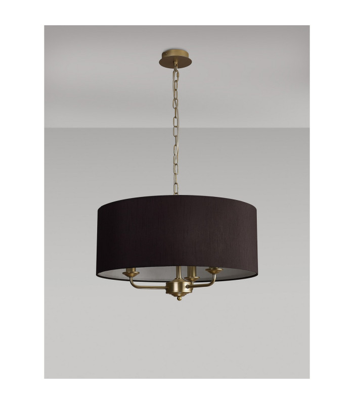 Banyan 3 Light Multi Arm Pendant With 50cm x 20cm Faux Silk Fabric Shade Champagne Gold/Black-11