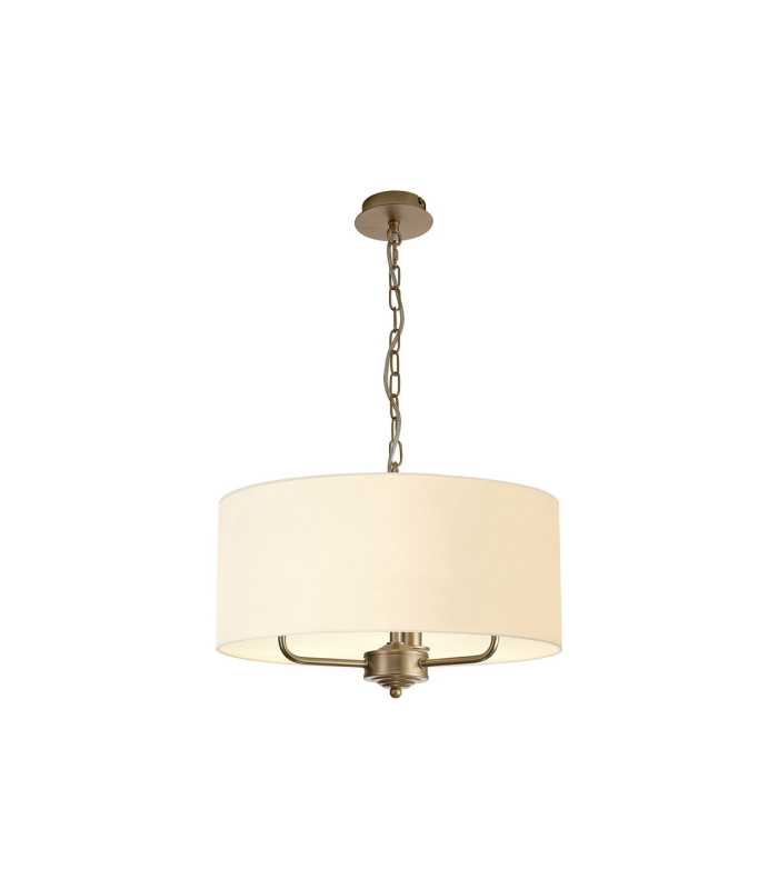 Banyan 3 Light Multi Arm Pendant With 50cm x 20cm Faux Silk Fabric Shade Champagne Gold/Ivory Pearl-1