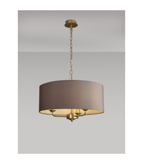 Banyan 3 Light Multi Arm Pendant With 50cm x 20cm Faux Silk Fabric Shade Champagne Gold/Grey-2