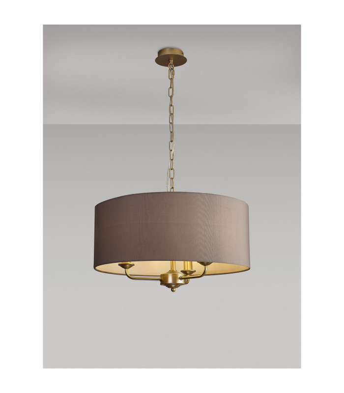 Banyan 3 Light Multi Arm Pendant With 50cm x 20cm Faux Silk Fabric Shade Champagne Gold/Grey-2