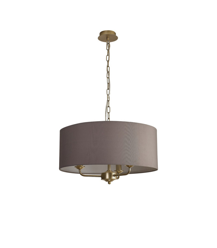 Banyan 3 Light Multi Arm Pendant With 50cm x 20cm Faux Silk Fabric Shade Champagne Gold/Grey-4
