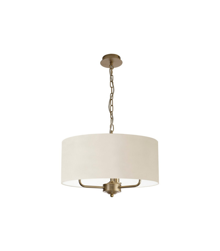 Banyan 3 Light Multi Arm Pendant With 50cm x 20cm Faux Silk Fabric Shade Champagne Gold/Ivory Pearl-4