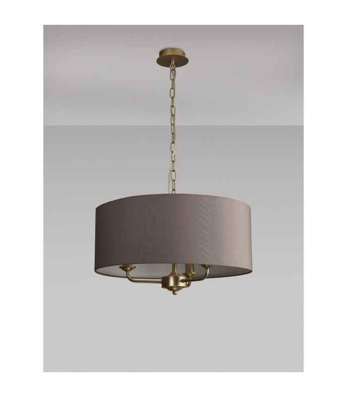 Banyan 3 Light Multi Arm Pendant With 50cm x 20cm Faux Silk Fabric Shade Champagne Gold/Grey-11