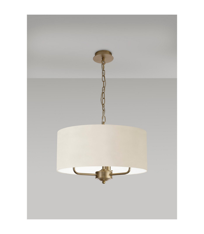 Banyan 3 Light Multi Arm Pendant With 50cm x 20cm Faux Silk Fabric Shade Champagne Gold/Ivory Pearl-11