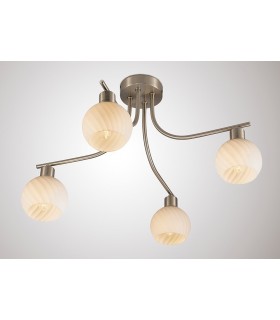Semi Flush Ceiling 4 Light E14 Satin Nickel, Round Swirl Pattern Fosted Glass - 2