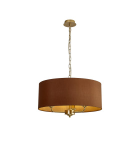 Banyan 3 Light Multi Arm Pendant With 50cm x 20cm Dual Faux Silk Fabric Shade Champagne Gold/Raw Cocoa-1