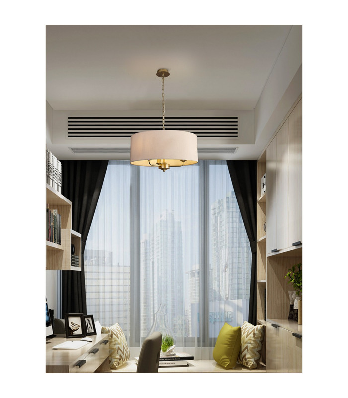 Banyan 3 Light Multi Arm Pendant With 50cm x 20cm Dual Faux Silk Fabric Shade Champagne Gold/Nude Beige-4