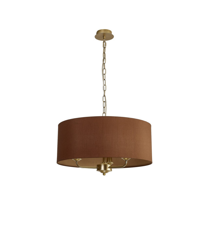Banyan 3 Light Multi Arm Pendant With 50cm x 20cm Dual Faux Silk Fabric Shade Champagne Gold/Raw Cocoa-4