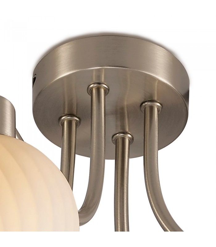 Semi Flush Ceiling 4 Light E14 Satin Nickel, Round Swirl Pattern Fosted Glass - 4
