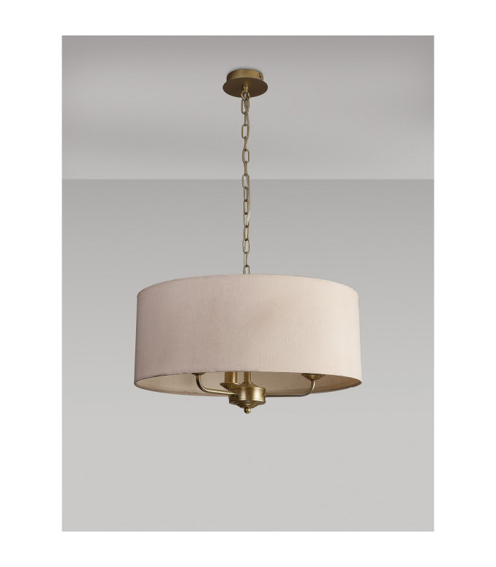 Banyan 3 Light Multi Arm Pendant With 50cm x 20cm Dual Faux Silk Fabric Shade Champagne Gold/Nude Beige-12