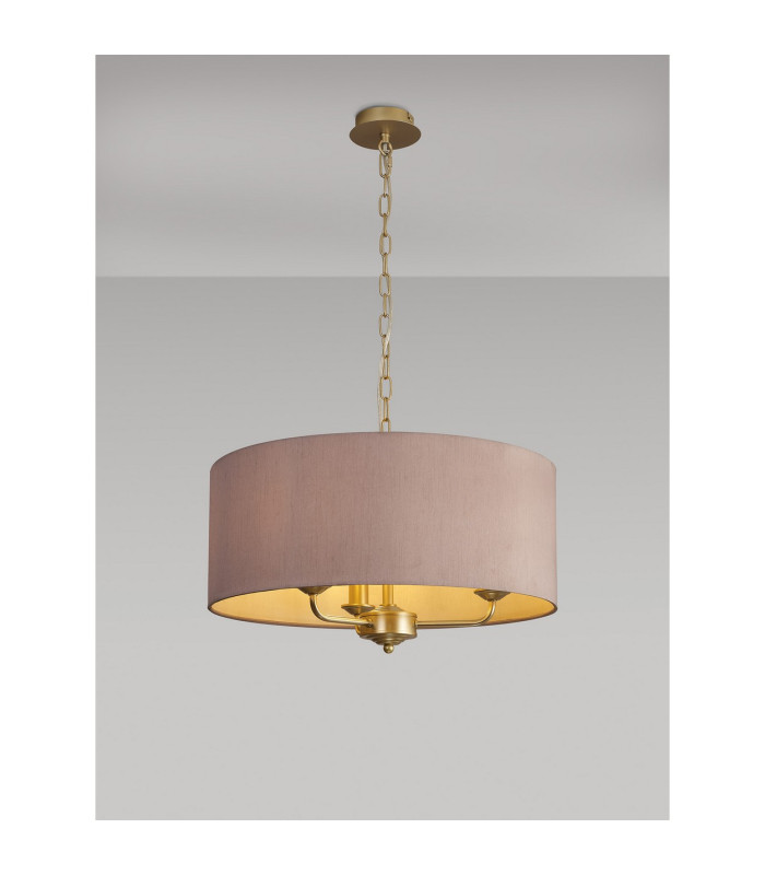 Banyan 3 Light Multi Arm Pendant With 50cm x 20cm Dual Faux Silk Fabric Shade Champagne Gold/Taupe-2