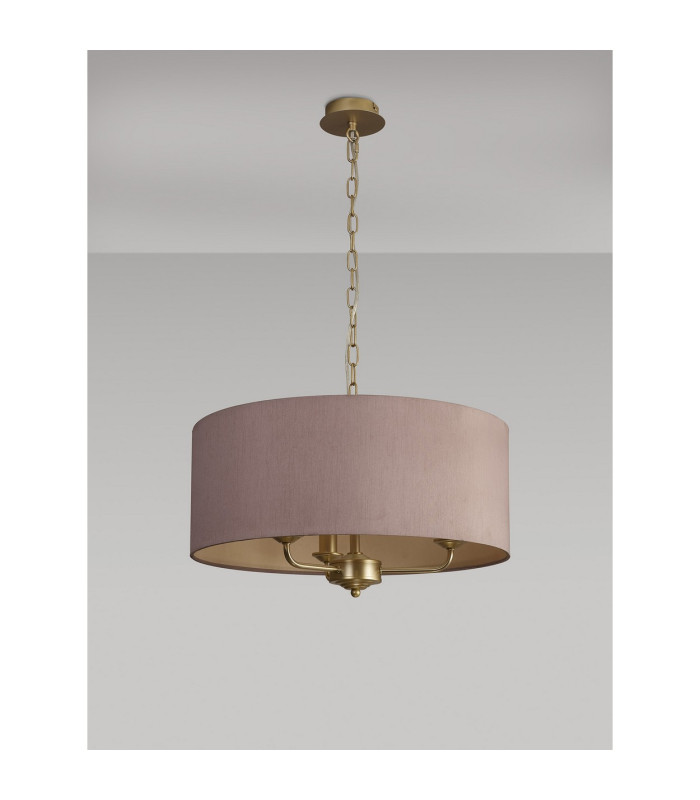 Banyan 3 Light Multi Arm Pendant With 50cm x 20cm Dual Faux Silk Fabric Shade Champagne Gold/Taupe-11