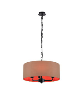 Banyan 3 Light Multi Arm Pendant With 50cm x 20cm Dual Faux Silk Fabric Shade Matt Black/Antique Gold-1