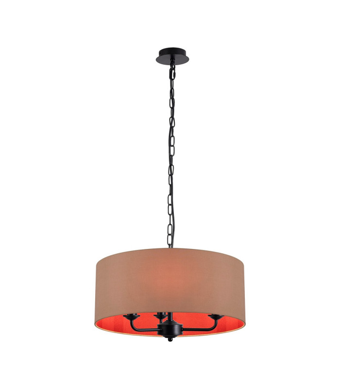 Banyan 3 Light Multi Arm Pendant With 50cm x 20cm Dual Faux Silk Fabric Shade Matt Black/Antique Gold-1