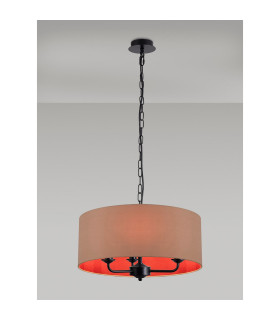 Banyan 3 Light Multi Arm Pendant With 50cm x 20cm Dual Faux Silk Fabric Shade Matt Black/Antique Gold-2