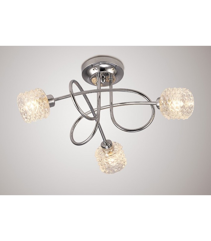 Semi Flush Ceiling 3 Light G9 Polished Chrome, Clear Textured Glass - 2