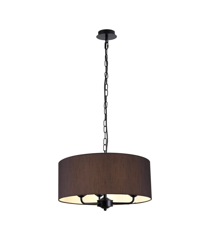 Banyan 3 Light Multi Arm Pendant With 50cm x 20cm Faux Silk Fabric Shade Matt Black/Black-1