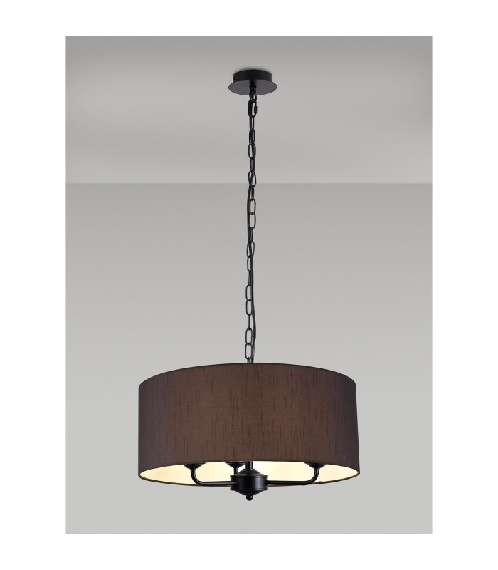 Banyan 3 Light Multi Arm Pendant With 50cm x 20cm Faux Silk Fabric Shade Matt Black/Black-2