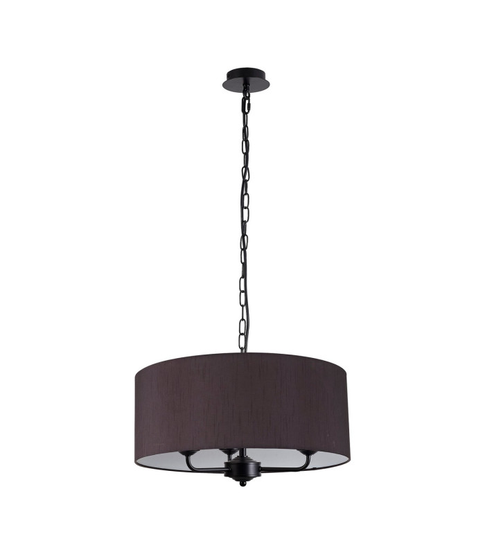 Banyan 3 Light Multi Arm Pendant With 50cm x 20cm Faux Silk Fabric Shade Matt Black/Black-4