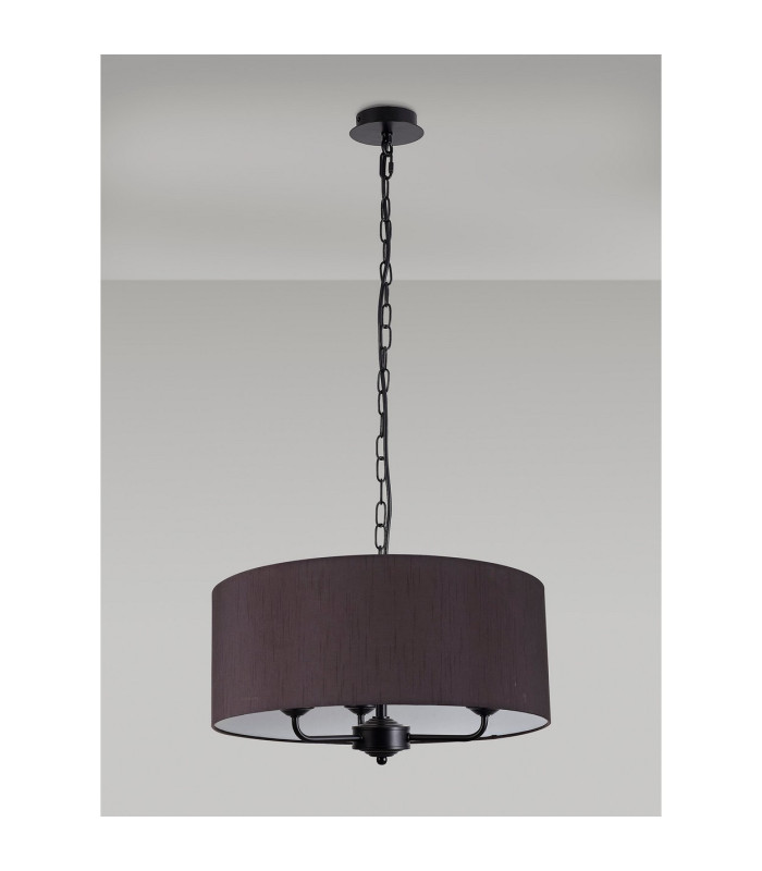 Banyan 3 Light Multi Arm Pendant With 50cm x 20cm Faux Silk Fabric Shade Matt Black/Black-11