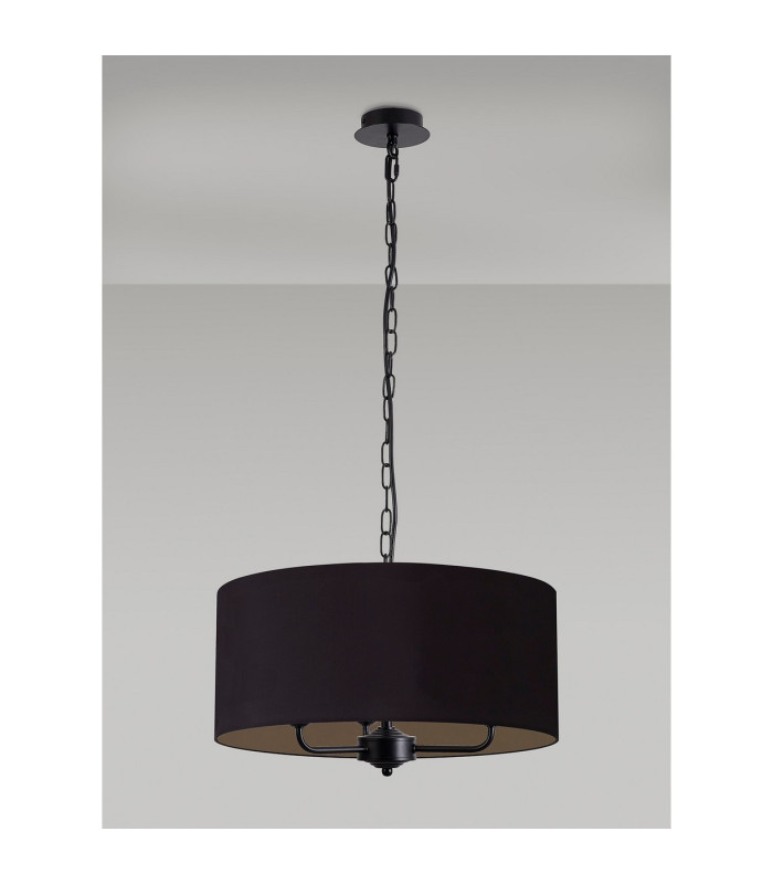 Banyan 3 Light Multi Arm Pendant With 50cm x 20cm Dual Faux Silk Fabric Shade Matt Black/Midnight Black-11