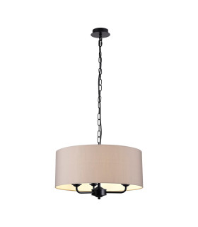 Banyan 3 Light Multi Arm Pendant With 50cm x 20cm Faux Silk Fabric Shade Matt Black/Grey-1