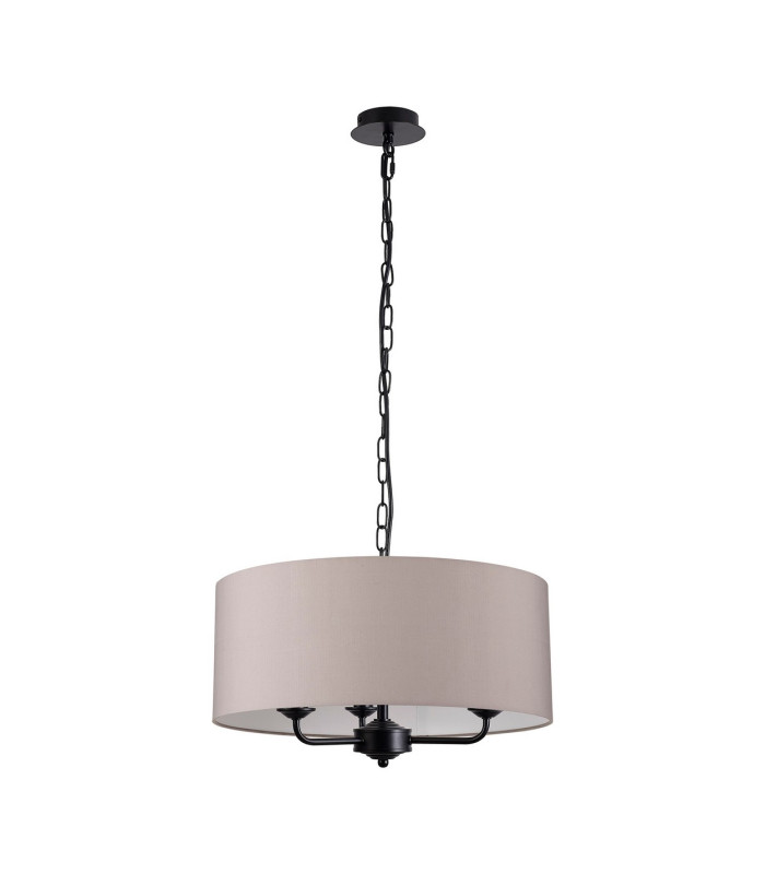 Banyan 3 Light Multi Arm Pendant With 50cm x 20cm Faux Silk Fabric Shade Matt Black/Grey-4